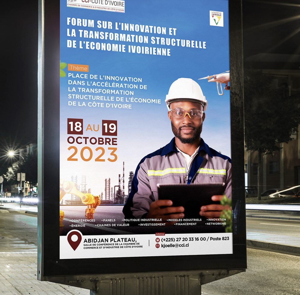 Affiche du forum de la CCI Côte d'Ivoire sur un abribus